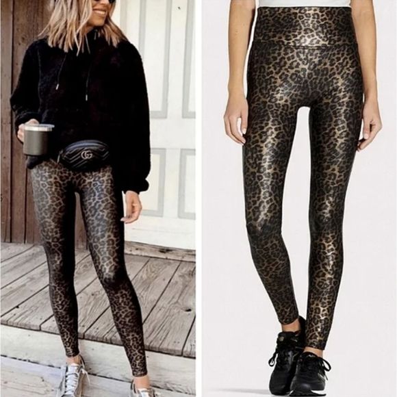 SPANX Pants - Spanx Faux Leather Metallic Leopard Leggings Small